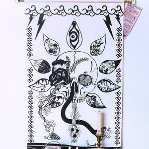 Persephone Tapestry - Limited Edition: Black on White - Witchy Wall or Altar Decor