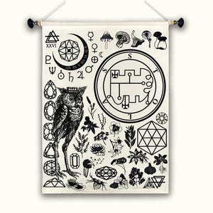 Stolas, Prinz der Hölle Wandbehang (20 &quot;x 22 &quot;) - Schwarz auf Weiß - Ars Goetia Wanddekor.&quot;