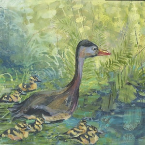 Original Acrylic Mixed Media Painting &quot;Just Whistle&quot; Pond Series