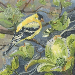 Original Acrylic Mixed Media Painting Yellow Goldfinch &quot;Grateful&quot;