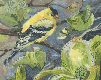 Original Acrylic Mixed Media Painting Yellow Goldfinch "Grateful"