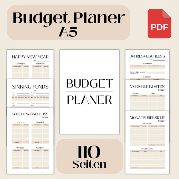 XXL Budget Planer| 110 Seiten| Schulden, Vermögen, Sinking Funds, Wochenabschluss, Monatsübersicht, Variable Kosten, Zusatzeinnahmen|PDF| A5