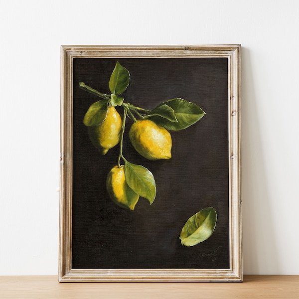 LEMONS - Lemon Oil Painting Printable Instant Download Oil Painting Wall Art Home Decor Still Life Lemon Wall Art Yellow