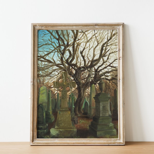 DEAN CEMETERY - Original Printable Art Oil Painting Cemetery Oil Painting