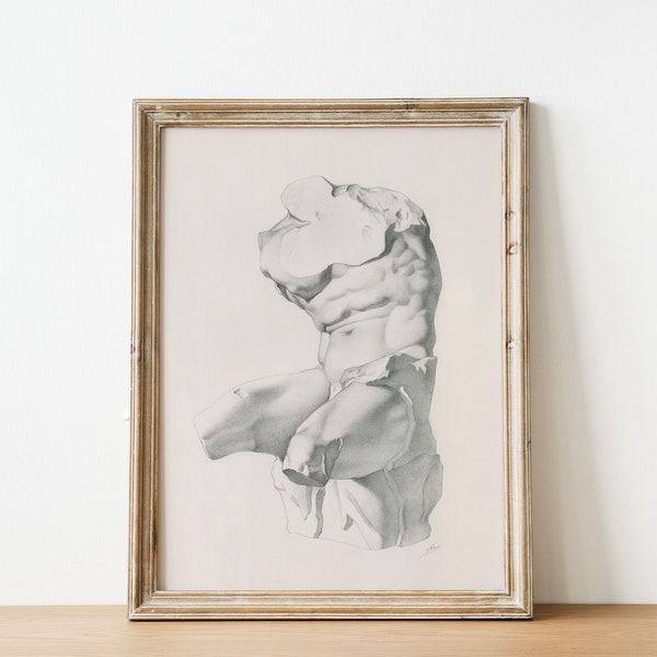 BELVEDERE TORSO - Printable Art Charles Bargue Plate Classical Drawing Reproduction Printable Wall Art Graphite Drawing Instant Download