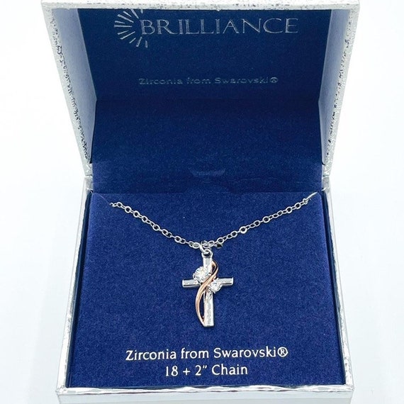 Brilliance Fine Jewelry 10K Yellow Gold with CZ Cross Pendant on 18 inch Gold Filled Chain, Women's, Grey Type