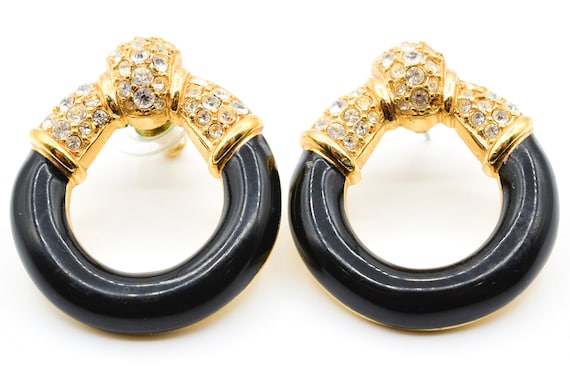 Fancy Swarovski Crystal Studs in Black and Gold -… - image 2
