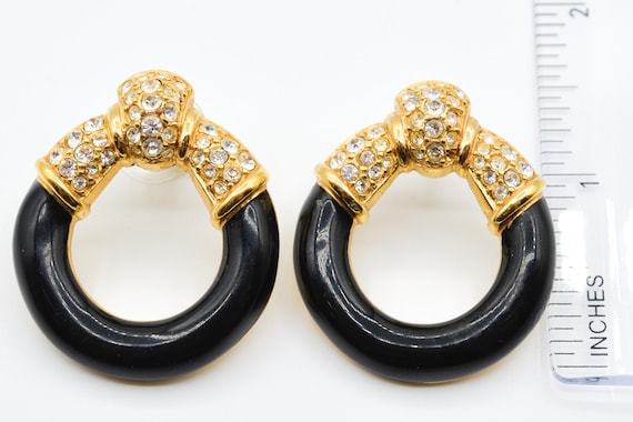 Fancy Swarovski Crystal Studs in Black and Gold -… - image 5