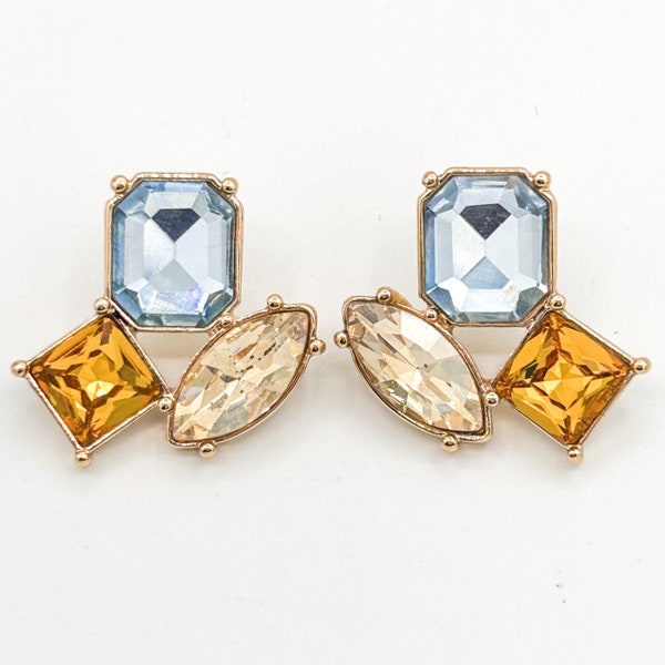 BaubleBar Emalia Studs for Black Tie Event - Blue Orange Champagne Earrings in Gold - Gift for her - Pierced Ears