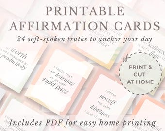 Afdrukbare bevestigingskaarten | 24 zacht gesproken zelfzorgcitaten | Pdf-download voor angst, emotionele genezing en mindfulness, iPad-gebruik