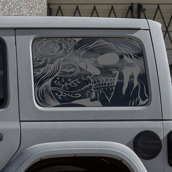 Sugar Skull Decals Fits Jeep Wrangler JK, JL Rear Side Windows (4-door/2-door)