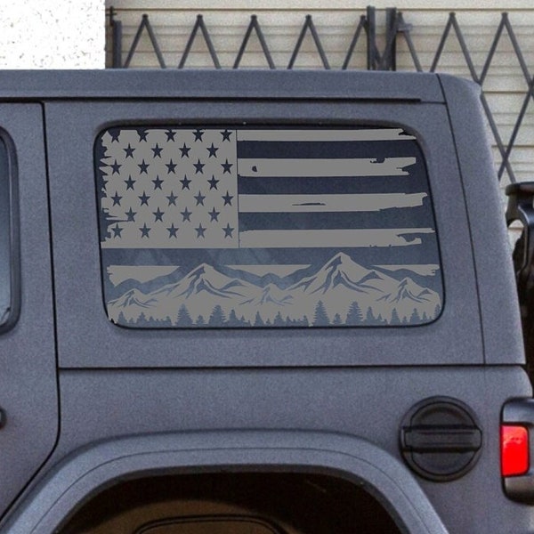 2 American Flag Decal Fits Jeep Wrangler JK, JL Rear Side Windows (4-door/2-door)