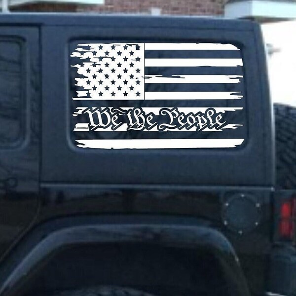 2 American Flag "We The People" Decal Fits Jeep Wrangler JK, JL Rear Side Windows (4-door/2-door)