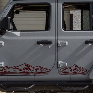 2 Mountain Silhouette Decals Fits Jeep Wrangler JK, JL Side Doors (4-door) & Jeep Gladiator