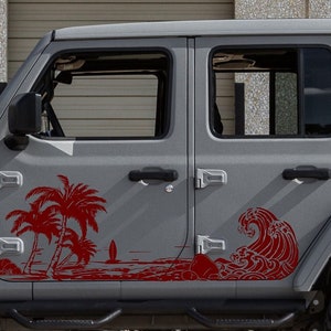 Beach Silhouette Decals Fits Jeep Wrangler JK, JL Side Doors (4-door) & Jeep Gladiator