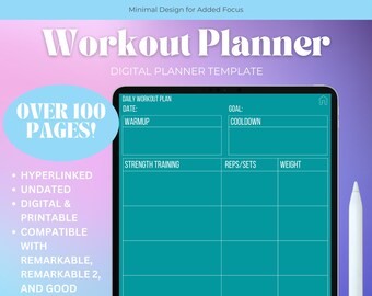 Planificador de entrenamiento digital, Planificador de entrenamiento, Planificador de fitness digital, Diario de fitness, Planificador de buenas notas, Planificador de comidas, Planificador de fitness digital