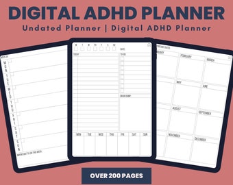Planificador de TDAH, Planificador digital de TDAH, Planificador de TDAH imprimible, Planificador de TDAH para adultos, planificador diario de TDAH, planificador digital sin fecha, planificador de TDAH digital