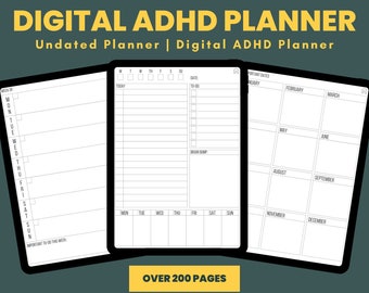 Planificador de TDAH, Planificador digital de TDAH, Planificador de TDAH imprimible, Planificador de TDAH para adultos, planificador diario de TDAH, planificador digital sin fecha, planificador de TDAH digital