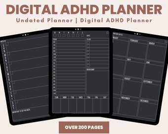 ADHD Planner, ADHD Digital Planner, Dark digital planner,adhd Planner Adult,adhd daily planner,undated digital planner,adhd planner digital