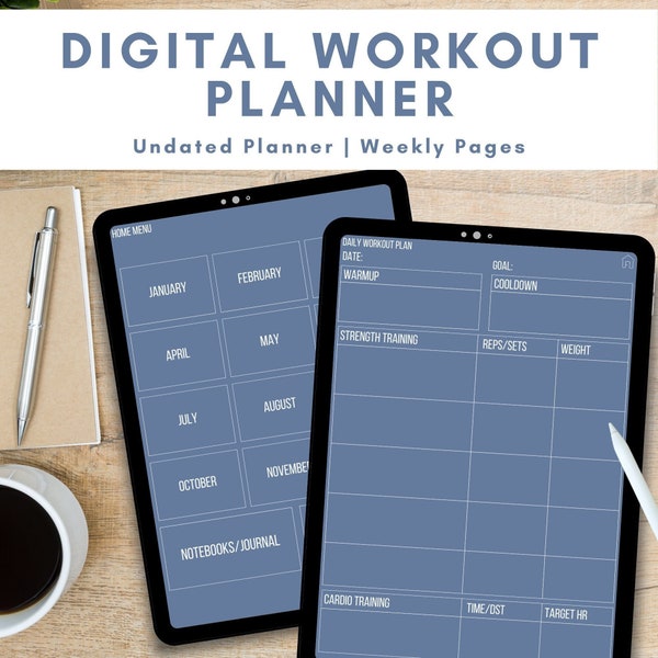Digitaler Trainingsplaner, Trainingsplaner, Digitaler Fitnessplaner, Fitnessjournal, Fitnessplaner, Good Notes Planner, Trainingsplaner