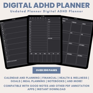 ADHD Planner, ADHD Digital Planner, Dark digital planner,adhd Planner Adult,adhd daily planner,undated digital planner,adhd planner digital