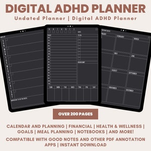 ADHD Planner, ADHD Digital Planner, Dark digital planner,adhd Planner Adult,adhd daily planner,undated digital planner,adhd planner digital