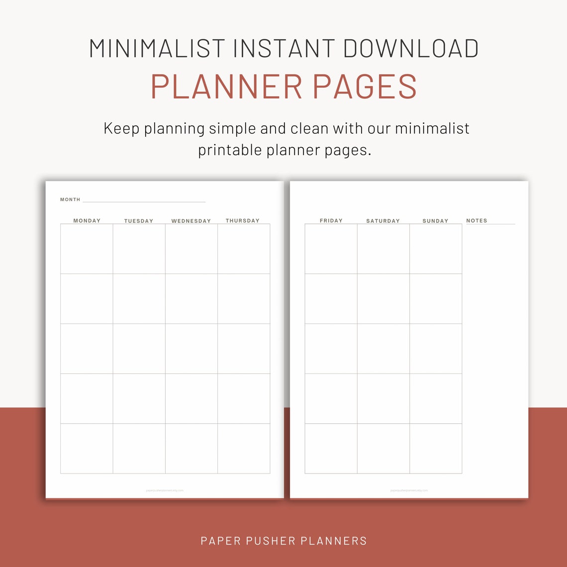 Monthly Planner Two Page Spread, Instant Download, Printable Monthly