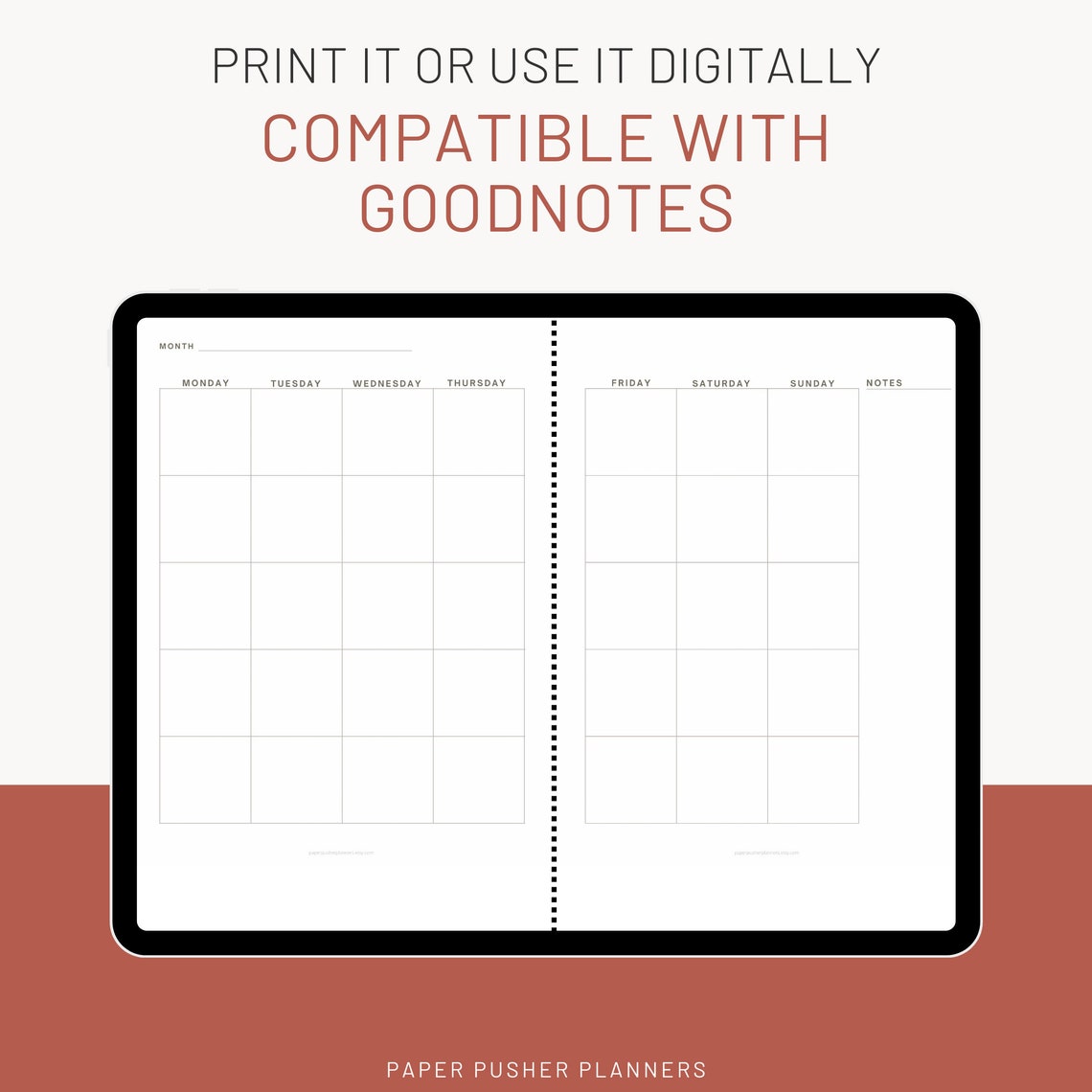 Monthly Planner Two Page Spread, Instant Download, Printable Monthly