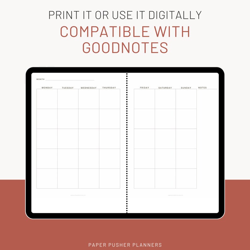 Monthly Planner Two Page Spread, Instant Download, Printable Monthly ...
