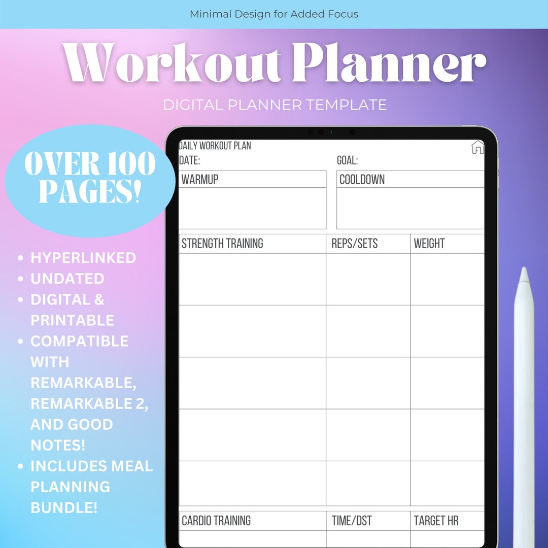 Digital Workout Planner Workout Planner Digital Fitness Etsy