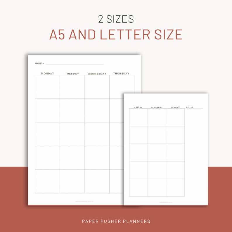 Monthly Planner Two Page Spread, Instant Download, Printable Monthly ...