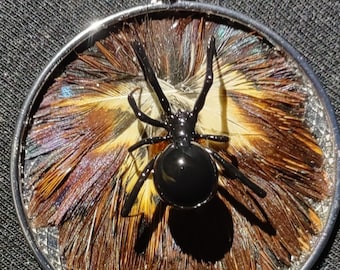 Echte Schwarze Witwe Spinne Anhänger Halskette Fasan Federn Bernstein One Of A Kind Statement Piece Schmuck Präparatoren erhalten Insekt