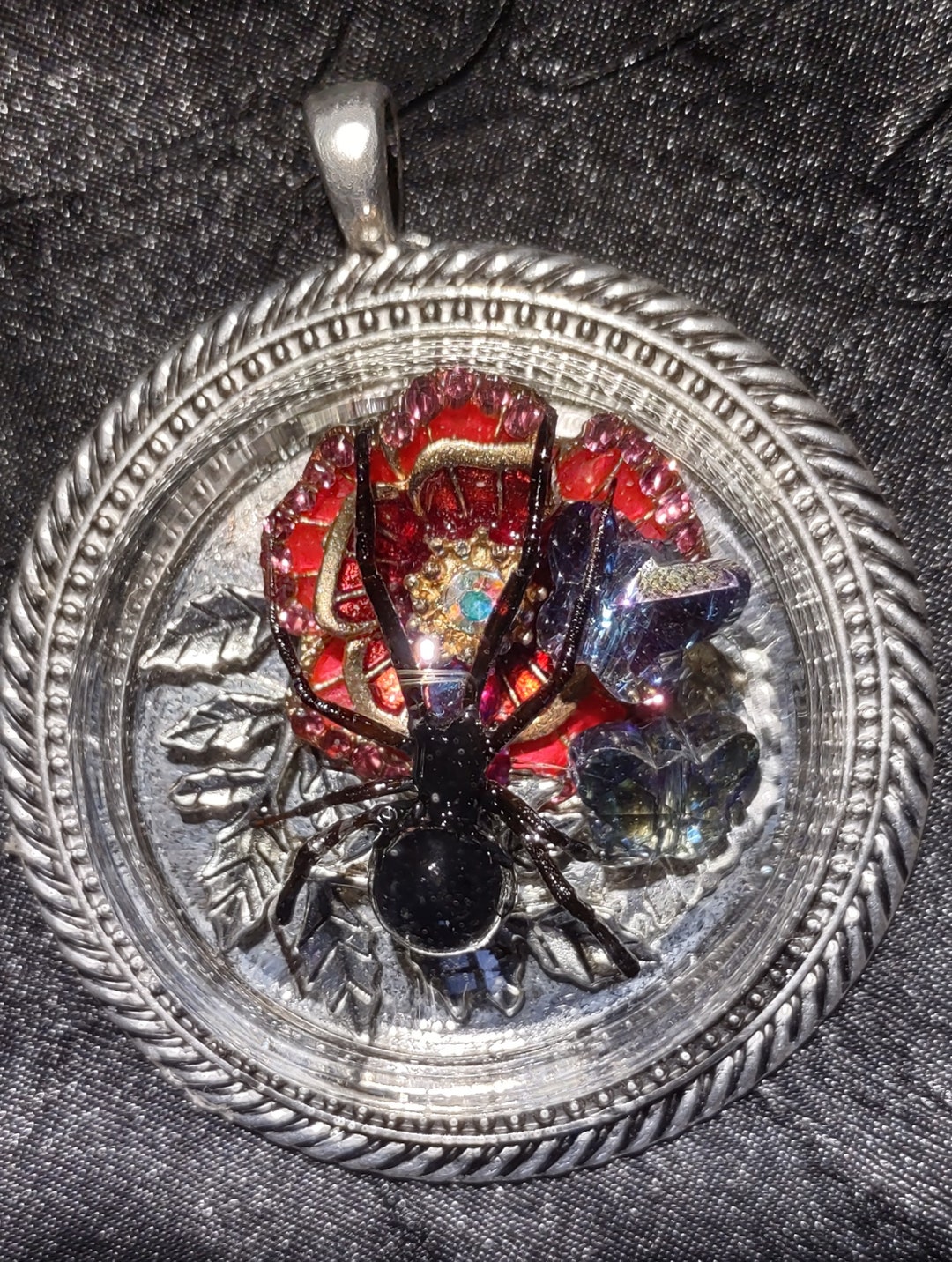 Real Black Widow Spider Pendant Necklace Statement Piece Jewelry(04)