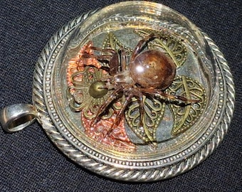 Real Orb Weaver Spider Pendant Necklace: Fall Floral Design, Preserved Insect Entomology Jewelry