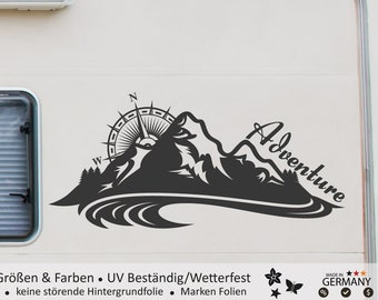 Mountain landscape with compass | Mountains | Motorhome caravan sticker | Camping, vacation, hiking, car | Self-adhesive | Adventure