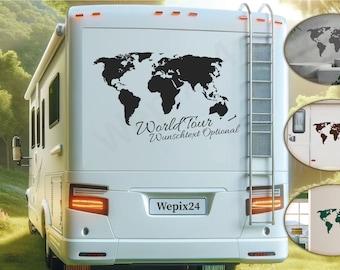 World map | Motorhomes Caravan Sticker | Camping Holiday Car & More - Self-Adhesive | Wall sticker