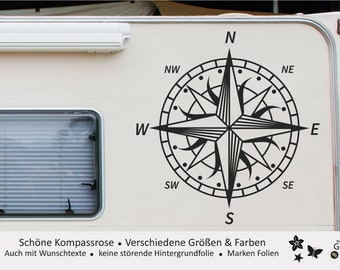 Kompassrose | Wohnmobil Camping Aufkleber | Wandtattoo | Windrose Wohnwagen Auto & Mehr - Selbstklebend