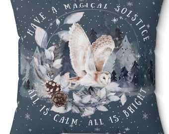 Watercolor Winter Owl Pillow Cover, Solstice Yule Home Decor