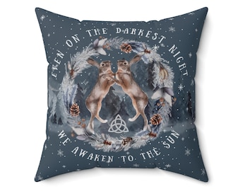 Dancing Hares Winter Solstice Pillow Cover, Yule Home Decor