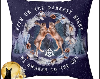 Dancing Hares Winter Solstice Pillow Case, Watercolor Yule Decor