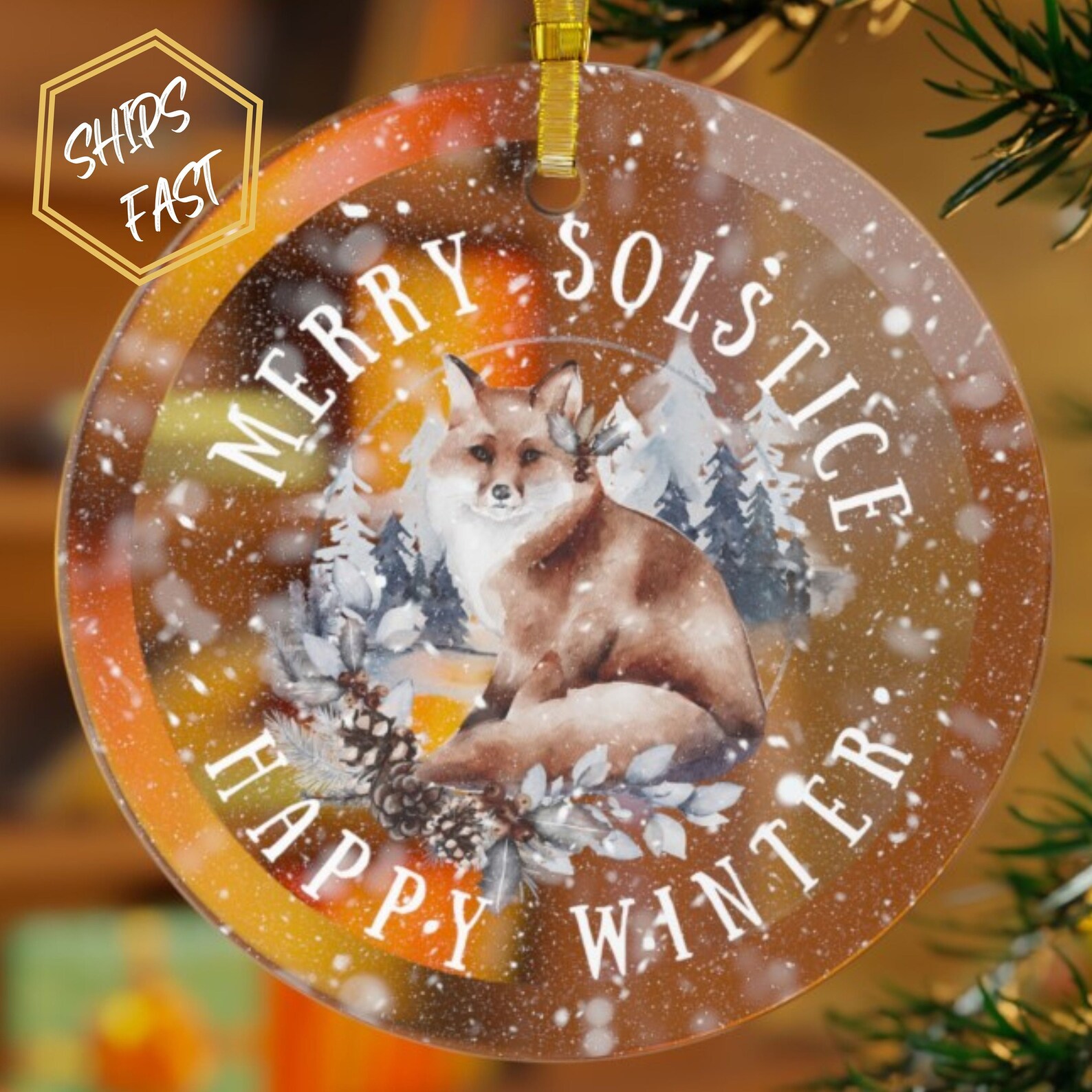 Winter Solstice Glass Ornament / Merry Solstice / Happy Winter / Yule ...