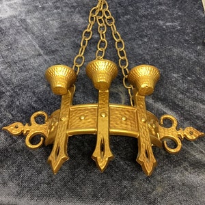 Vintage Gothic Wall Sconces. Pair of Mid Century Style Sexton # 142. Triple Candle Stick Holders Wall Hanging Sconces. 3 Arm Mid Evil Style.