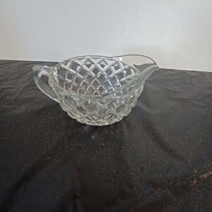 Vintage Pressed Glass Diamond Pattern Creamer-Clear Glass Creamer-Pressed Glass Cube Pattern Creamer-Starburst Pattern on Base, Replacement
