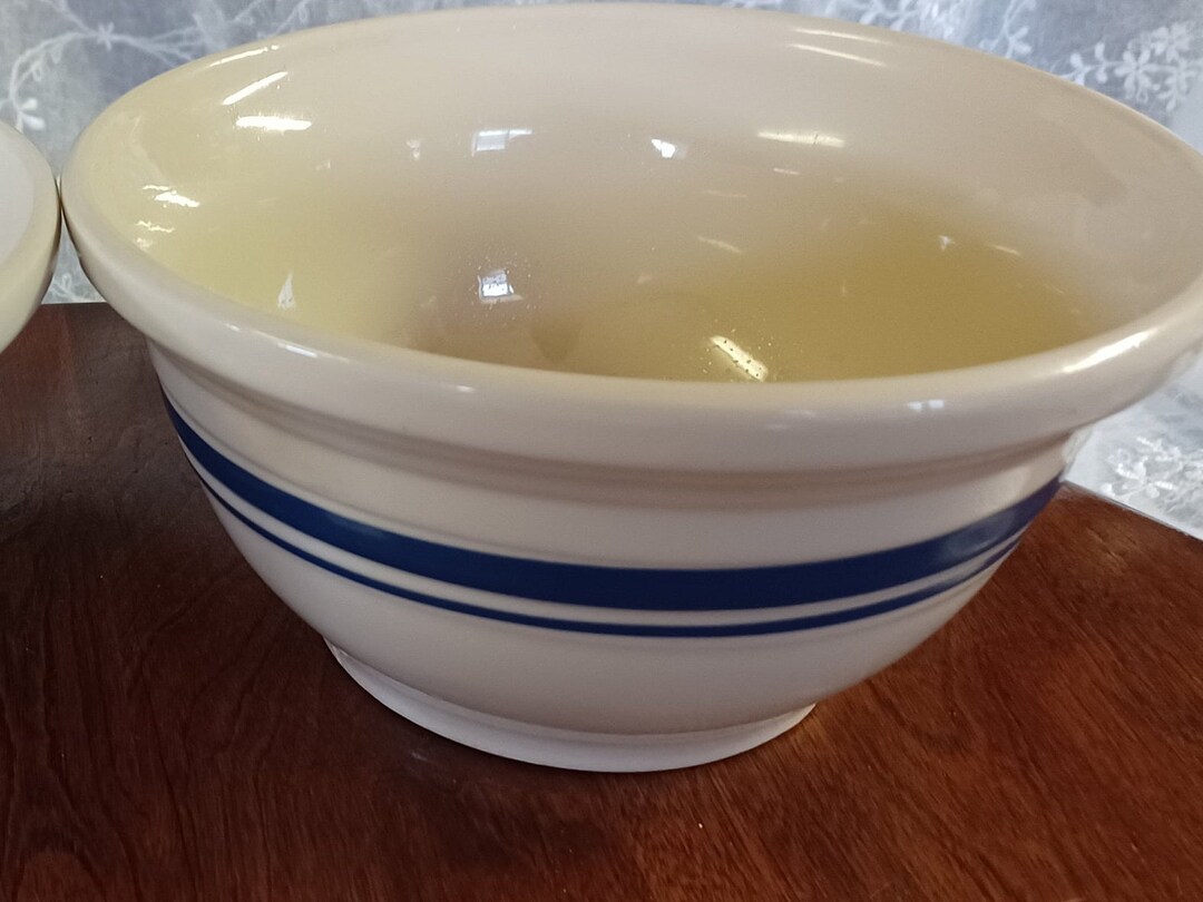Vintage Blue Stripped Roseville Bowl-friendship Pottery Mixing Bowl