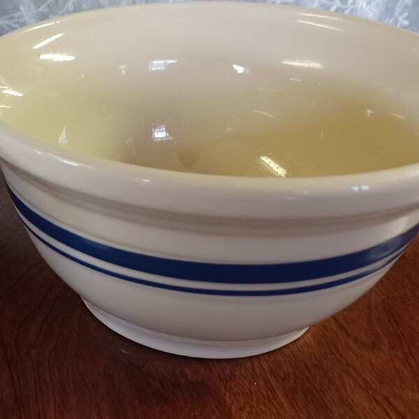 Vintage Blue Stripped Roseville Bowl-Friendship Pottery Mixing Bowl-Good Condition-Country Kitchen Décor