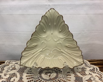 Vintage Lenox Candy Dish. Ivory Woodland Triangular Candy Dish.