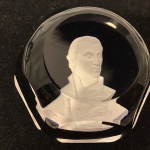 Vintage Paperweight. Baccarat Sulphide Cameo Overlay Glass Paperweight. President James Monroe.