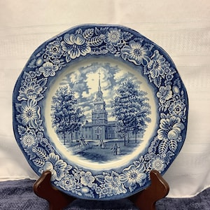 Vintage Staffordshire Ironstone Liberty Blue Independence Hall Made in England Plate