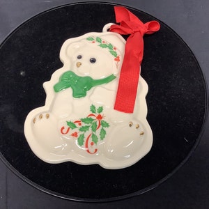 Lenox Ornament. Christmas Teddy Bear Cookie Tree Ornament. Porcelain Teddy Bear.