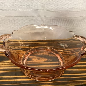 Vintage Pink Depression Glass Decorative Bowl with Handles